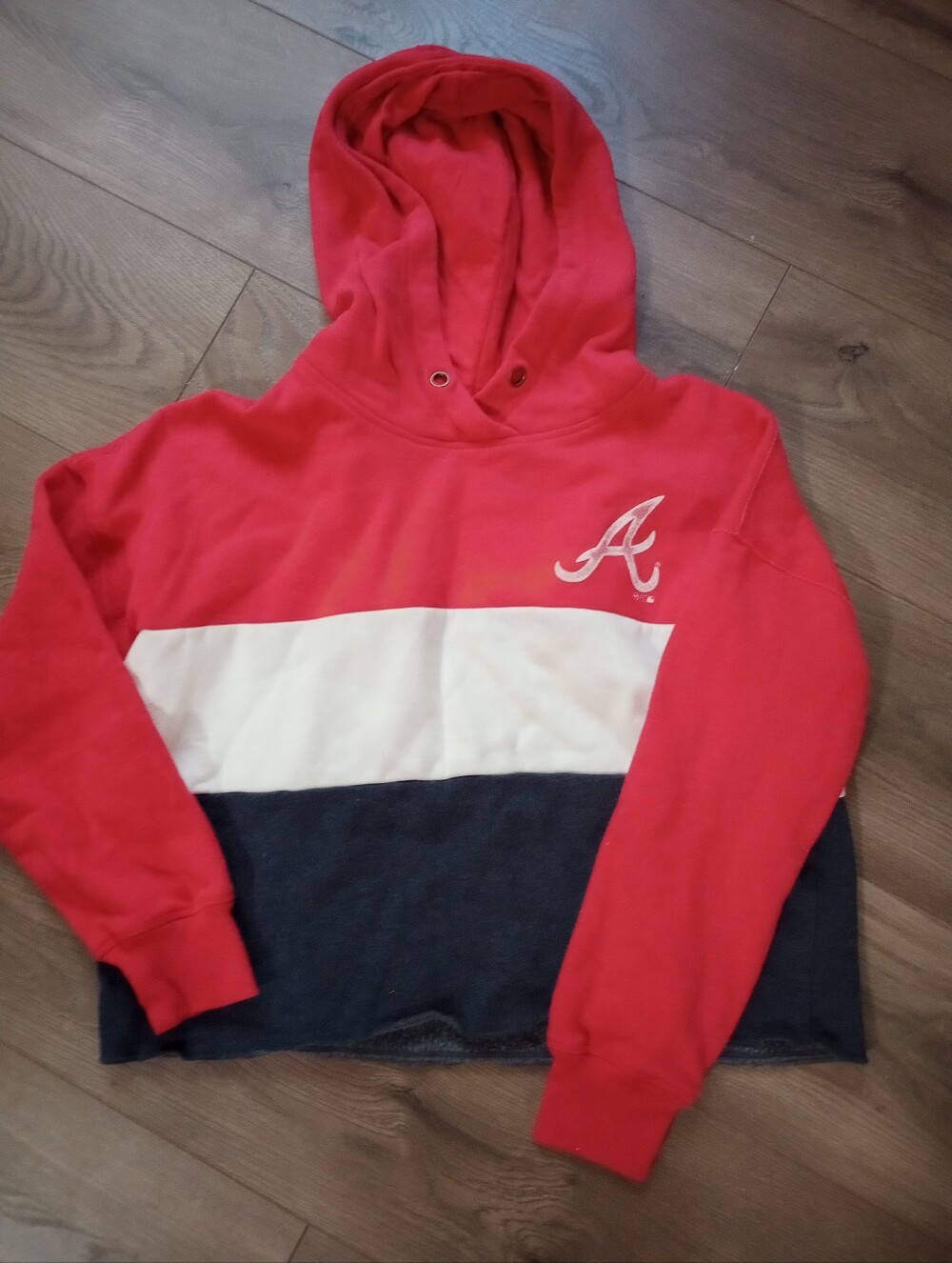 Red, White & Navy Hooded Colorblock Sweater with 'A' Logo
